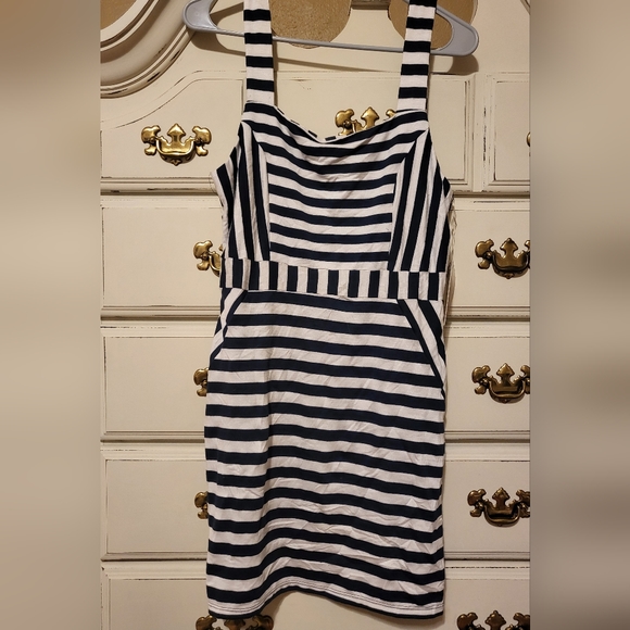 *FREE W/ PURCHASE* Bebop navy & ivory striped dress L - Picture 1 of 2
